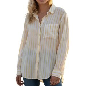 Universal Thread Relaxed Striped Linen Blend Long Sleeve‎ Button Up Shirt XXL